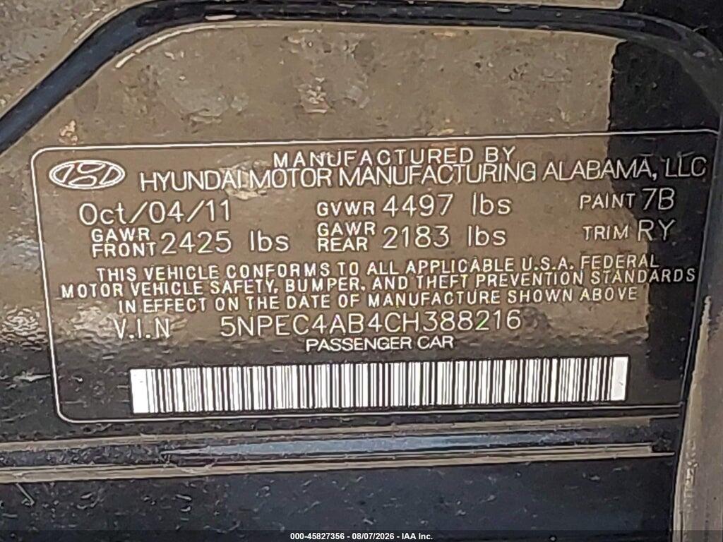 5NPEC4AB4CH388216 2012 HYUNDAI SONATA photo no. 9