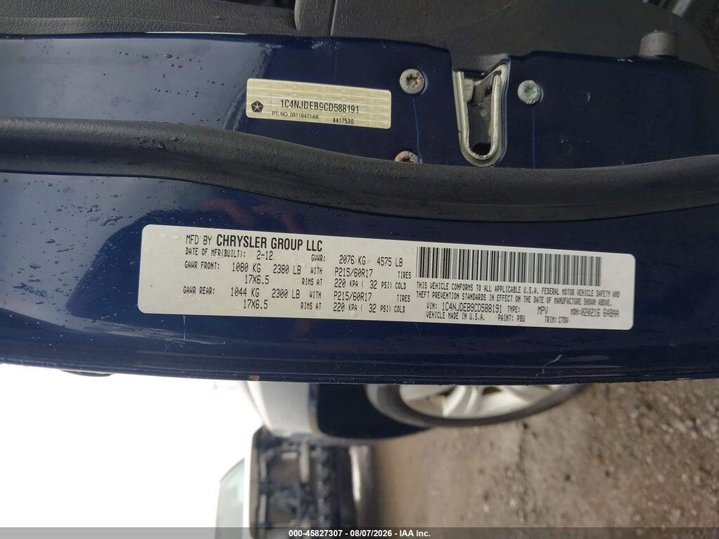 1C4NJDEB9CD588191 2012 JEEP COMPASS photo no. 9