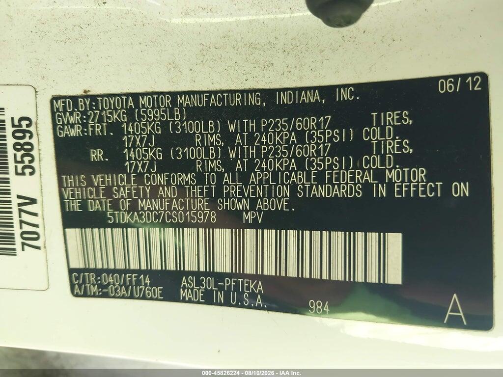 5TDKA3DC7CS015978 2012 TOYOTA SIENNA photo no. 9