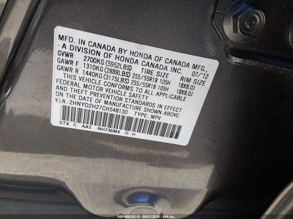 2HNYD2H27CH548130 2012 ACURA MDX photo no. 9