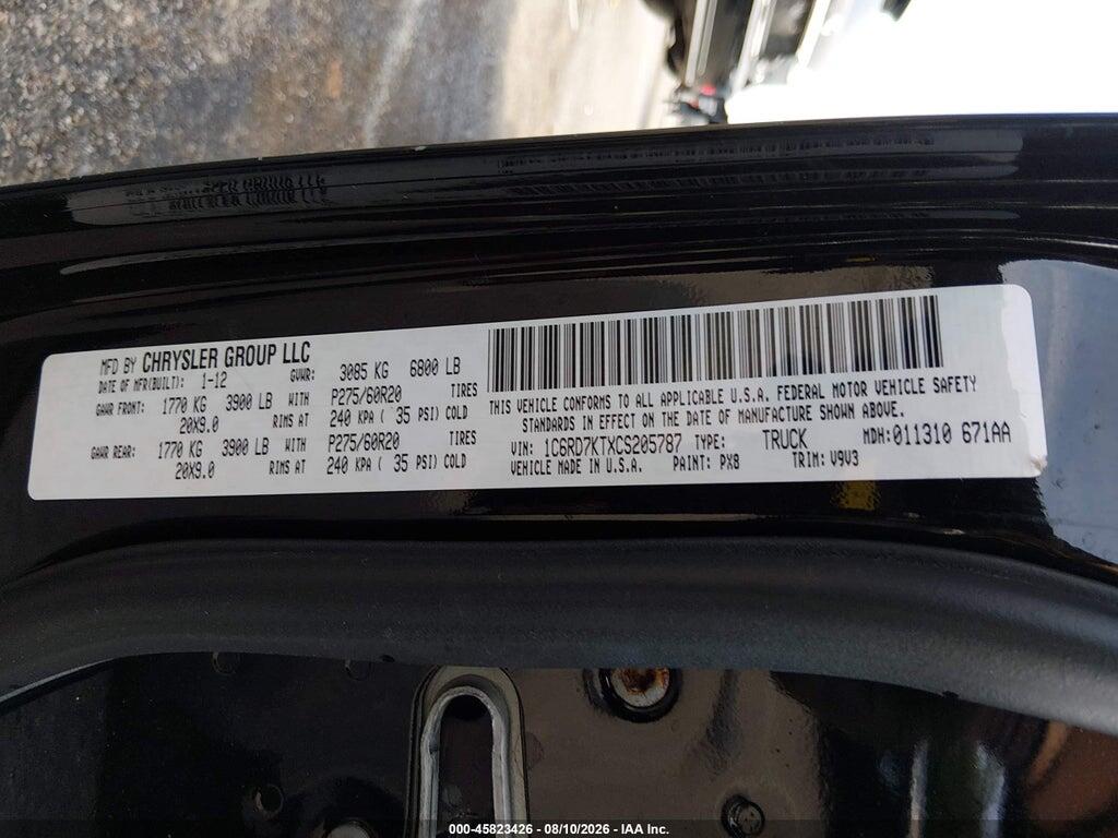 1C6RD7KTXCS205787 2012 RAM 1500 photo no. 9