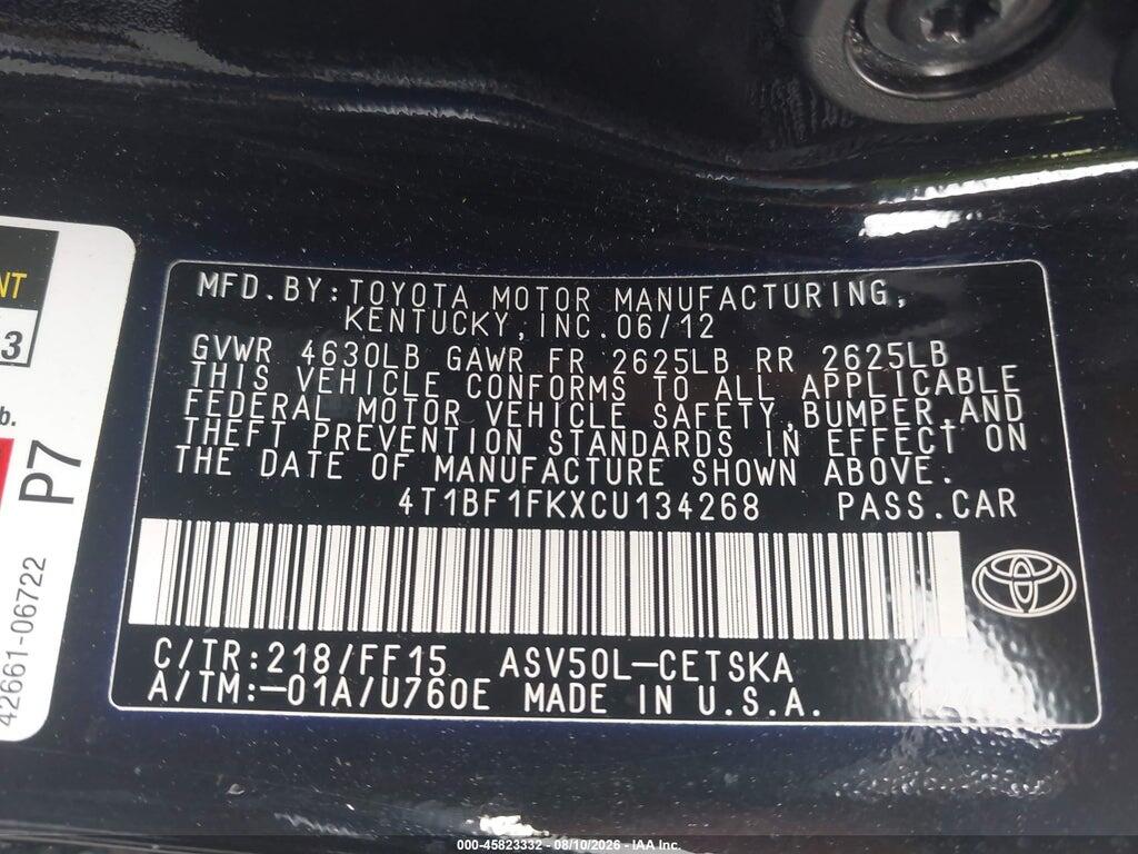4T1BF1FKXCU134268 2012 TOYOTA CAMRY photo no. 9