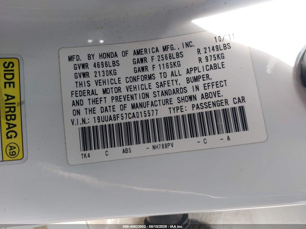 19UUA8F57CA015577 2012 ACURA TL photo no. 9