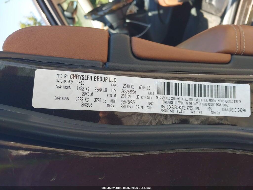 1C4RJFCG6CC214705 2012 JEEP GRAND CHEROKEE photo no. 9