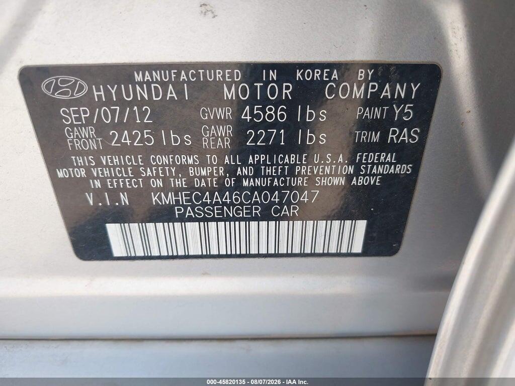 KMHEC4A46CA047047 2012 HYUNDAI SONATA HYBRID photo no. 9