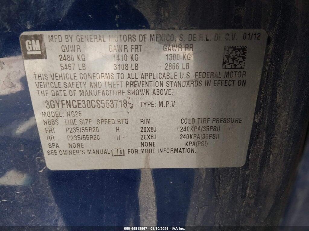 3GYFNCE30CS563718 2012 CADILLAC SRX photo no. 9