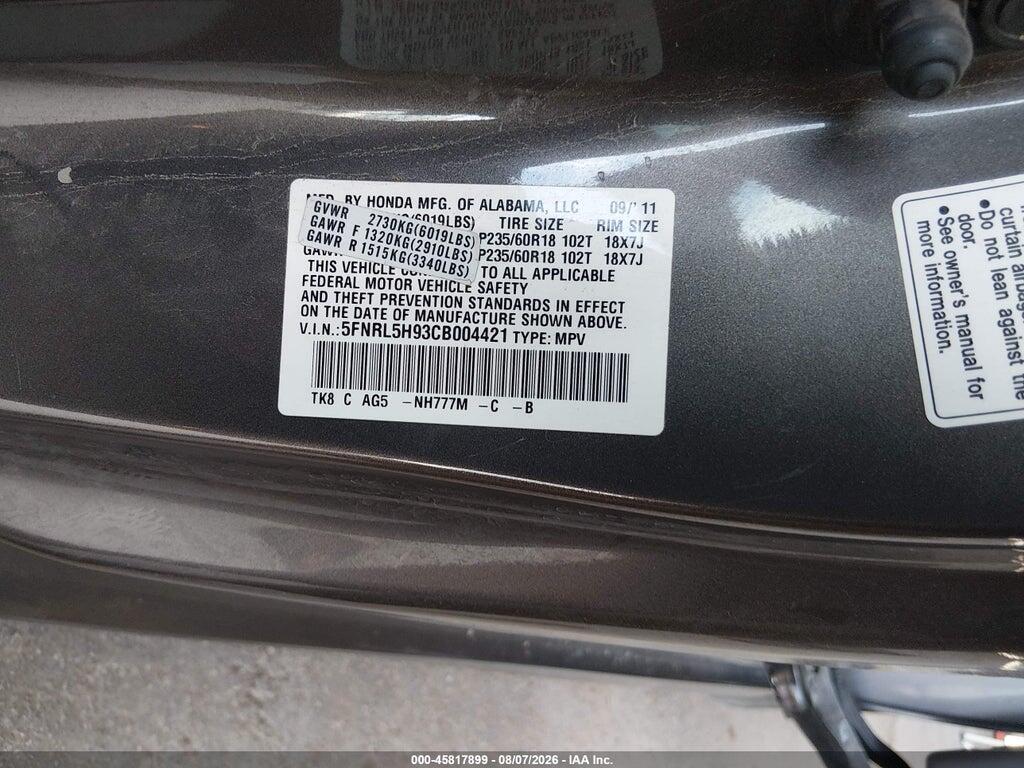 5FNRL5H93CB004421 2012 HONDA ODYSSEY photo no. 9