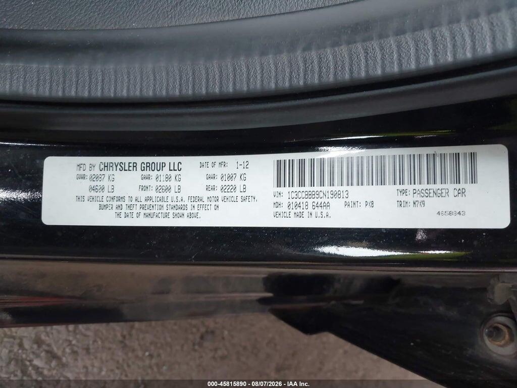 1C3CCBBB9CN190813 2012 CHRYSLER 200 photo no. 9