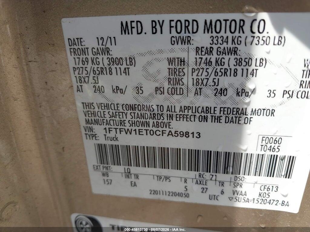1FTFW1ET0CFA59813 2012 FORD F-150 photo no. 9
