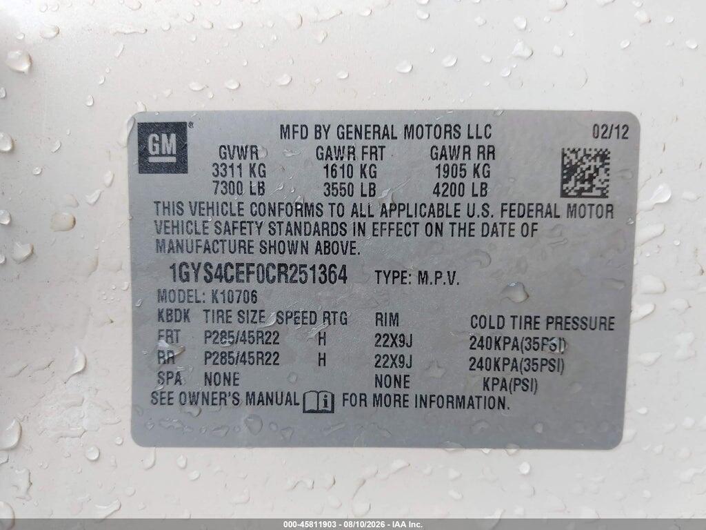 1GYS4CEF0CR251364 2012 CADILLAC ESCALADE photo no. 9