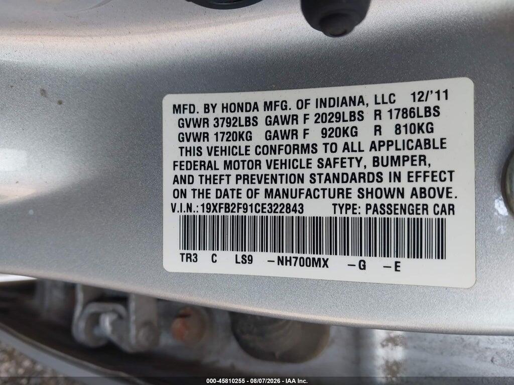 19XFB2F91CE322843 2012 HONDA CIVIC photo no. 9