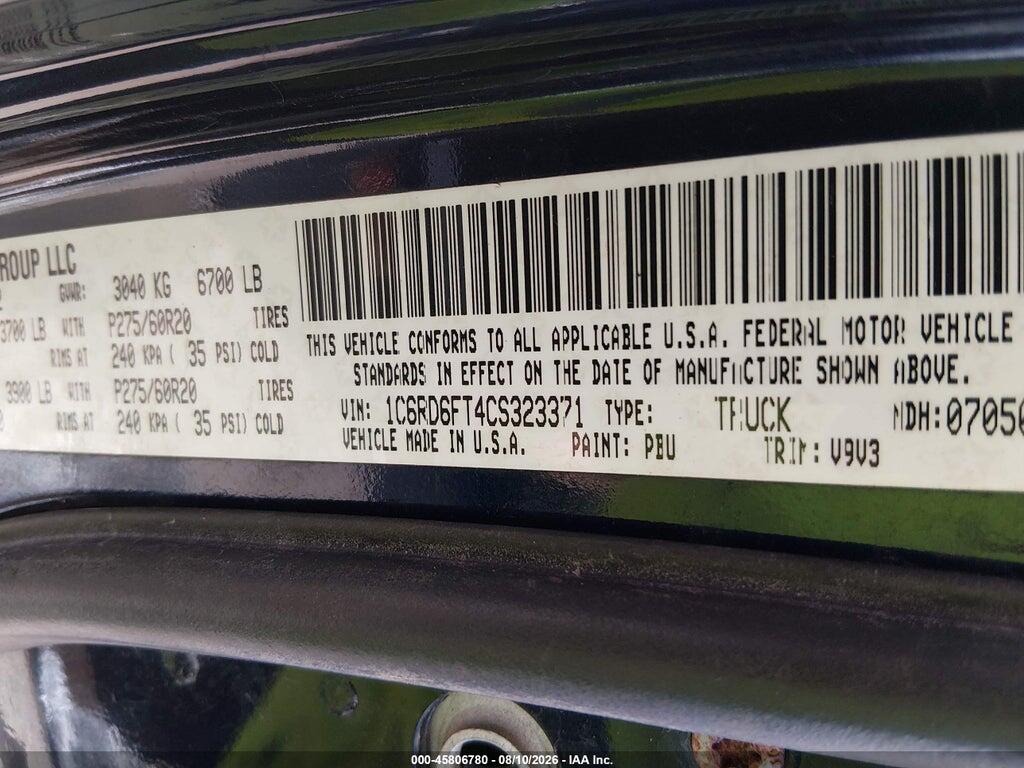 1C6RD6FT4CS323371 2012 RAM 1500 photo no. 9