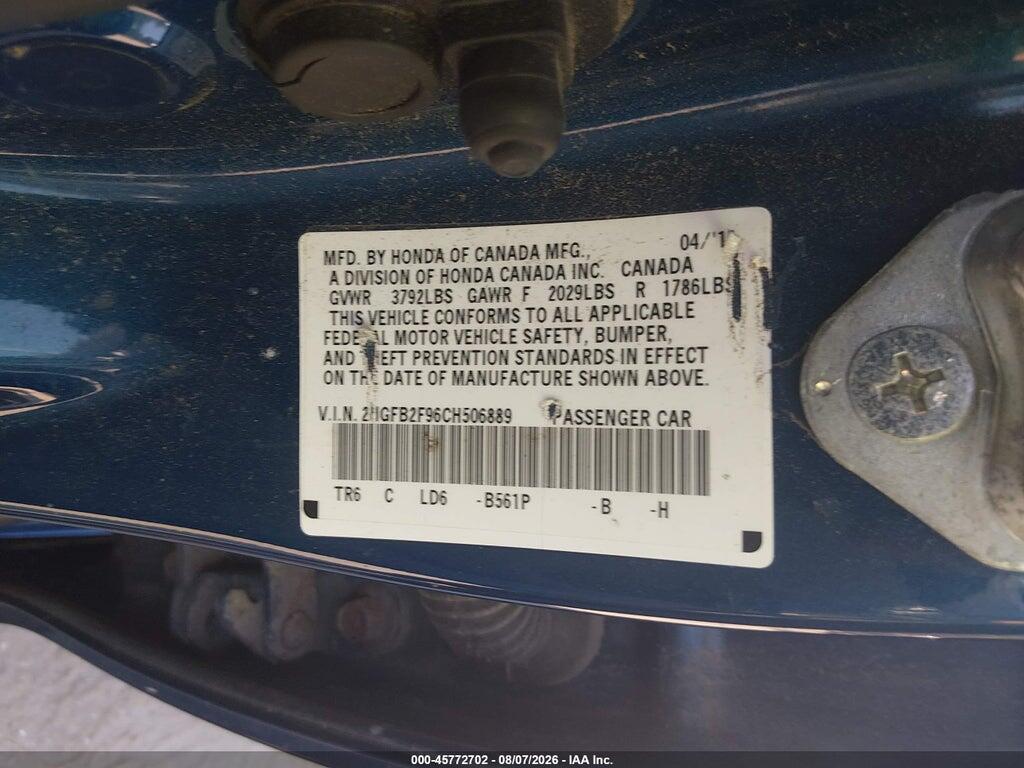 2HGFB2F96CH506889 2012 HONDA CIVIC photo no. 9