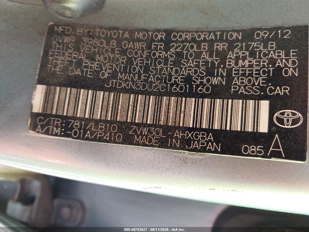 JTDKN3DU2C1601160 2012 TOYOTA PRIUS photo no. 9