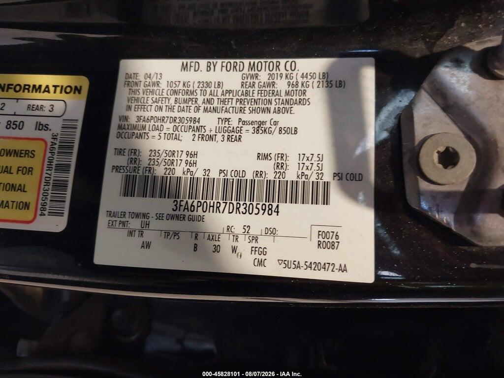 3FA6P0HR7DR305984 2013 FORD FUSION photo no. 9