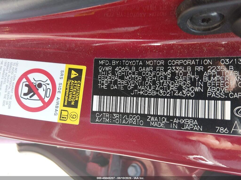 JTHKD5BH3D2144390 2013 LEXUS CT 200H photo no. 9