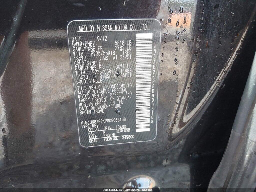 JN8AE2KP8D9063168 2013 NISSAN QUEST photo no. 9