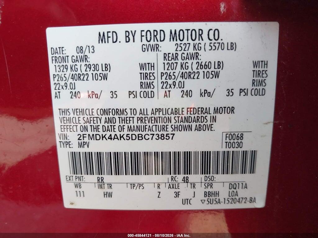 2FMDK4AK5DBC73857 2013 FORD EDGE photo no. 9