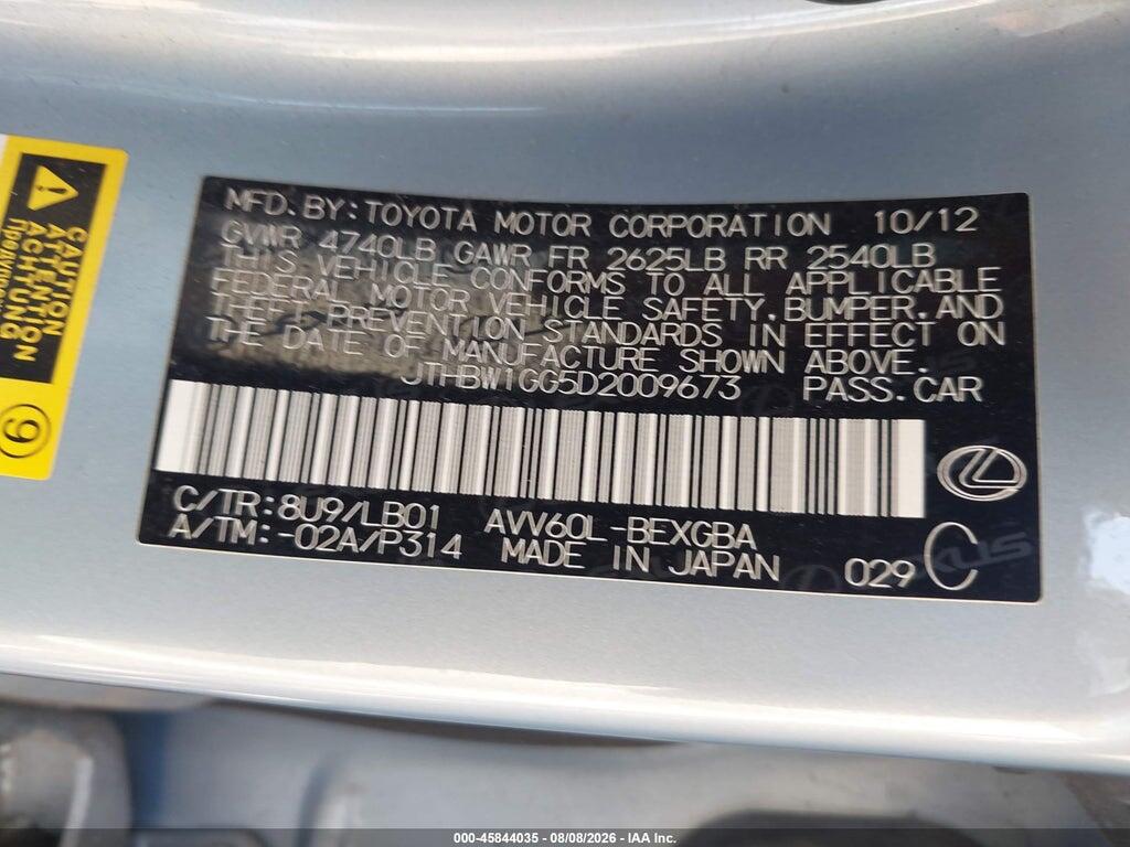 JTHBW1GG5D2009673 2013 LEXUS ES 300H photo no. 9