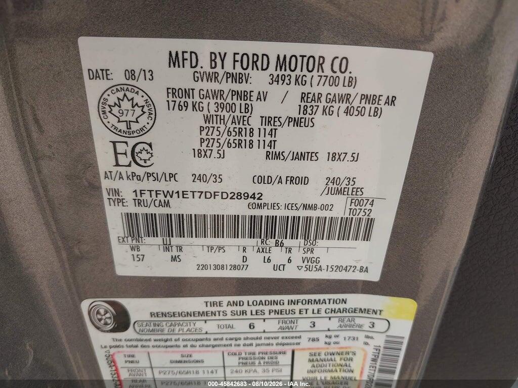 1FTFW1ET7DFD28942 2013 FORD F-150 photo no. 9