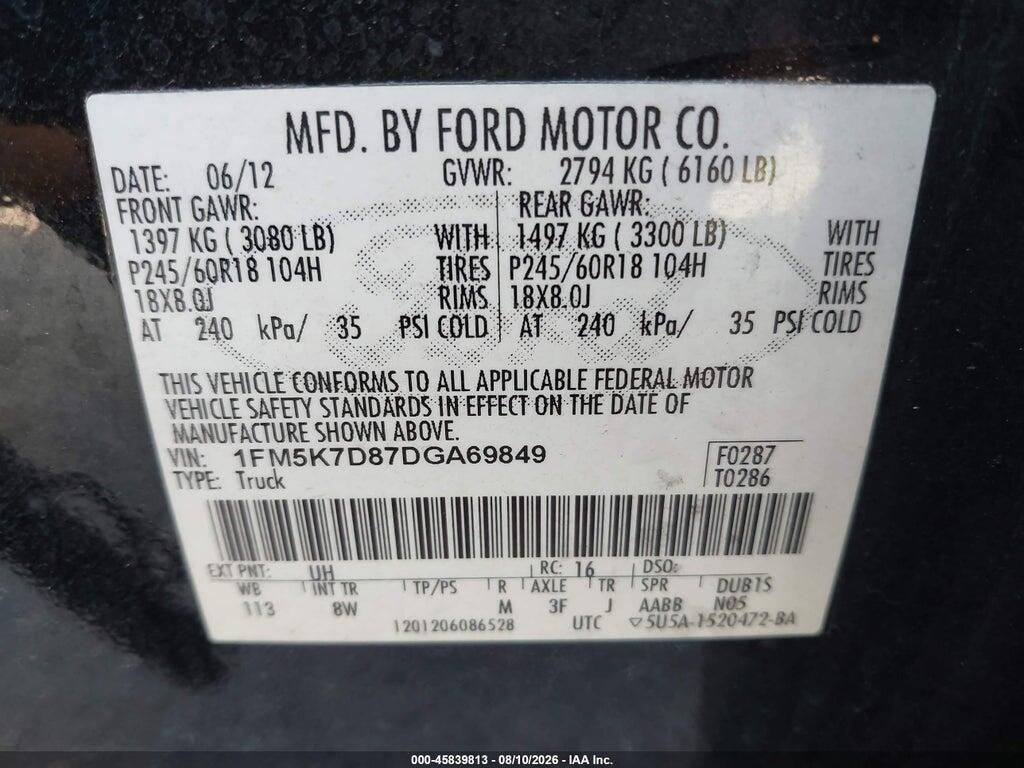 1FM5K7D87DGA69849 2013 FORD EXPLORER photo no. 9