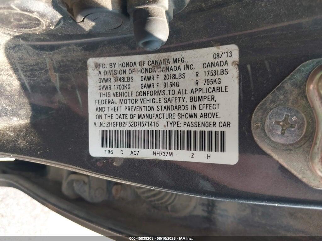 2HGFB2F52DH571415 2013 HONDA CIVIC photo no. 9