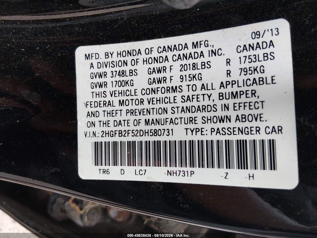 2HGFB2F52DH580731 2013 HONDA CIVIC photo no. 9