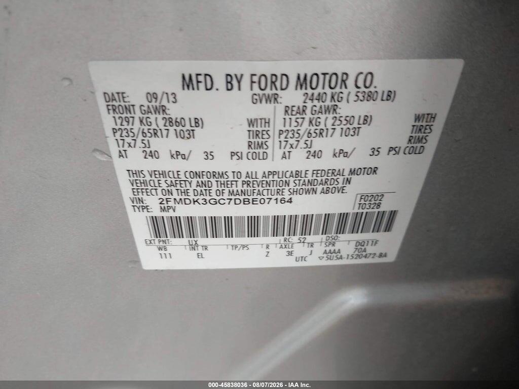 2FMDK3GC7DBE07164 2013 FORD EDGE photo no. 9
