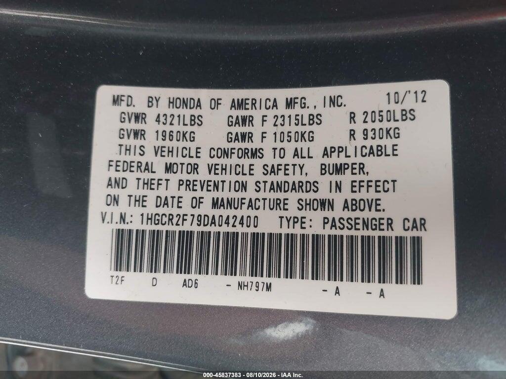 1HGCR2F79DA042400 2013 HONDA ACCORD photo no. 9