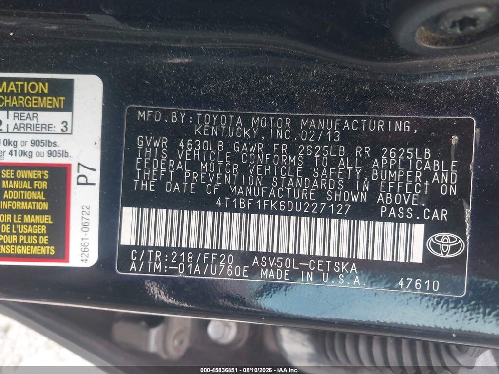 4T1BF1FK6DU227127 2013 TOYOTA CAMRY photo no. 9