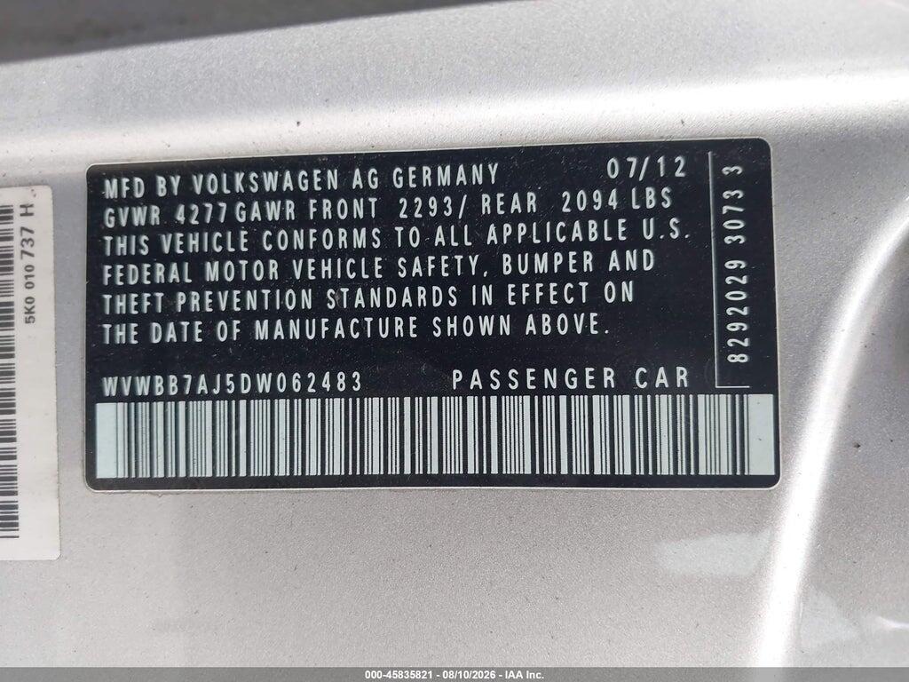 WVWBB7AJ5DW062483 2013 VOLKSWAGEN GOLF photo no. 9