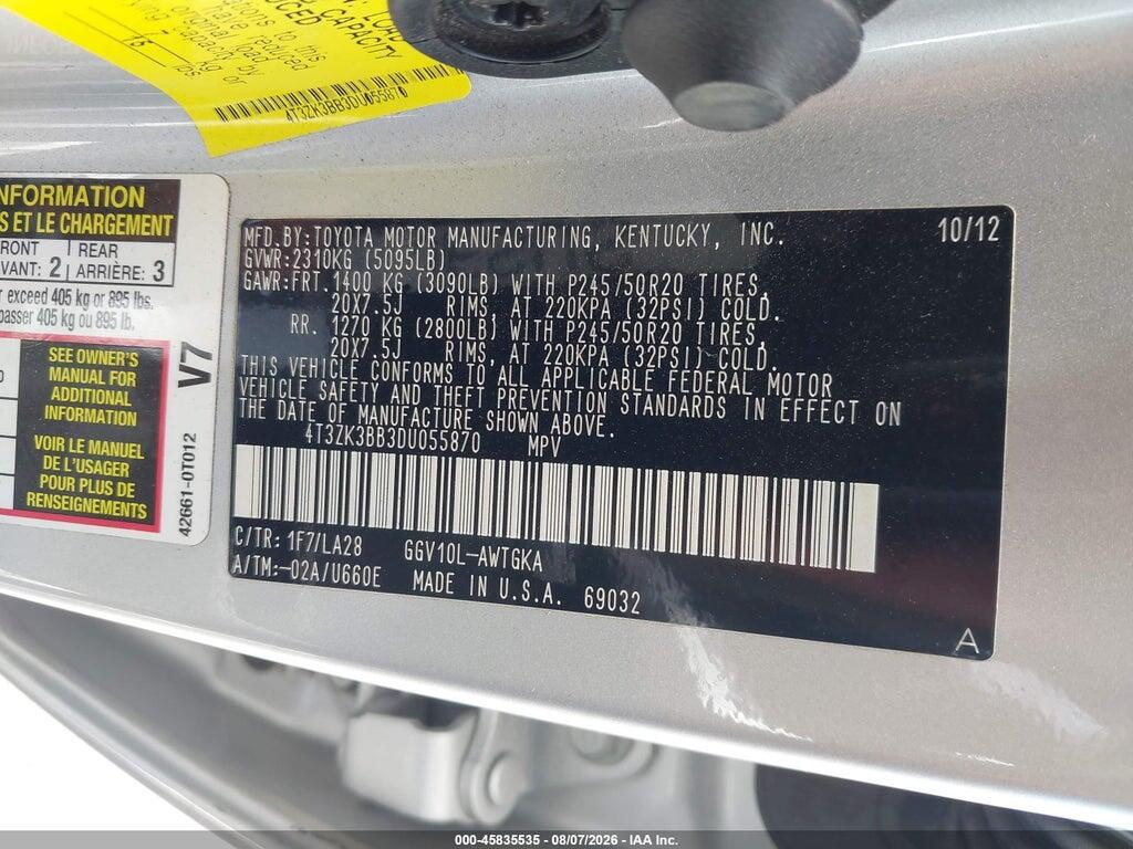 4T3ZK3BB3DU055870 2013 TOYOTA VENZA photo no. 9