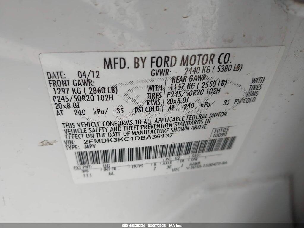 2FMDK3KC1DBA36137 2013 FORD EDGE photo no. 9