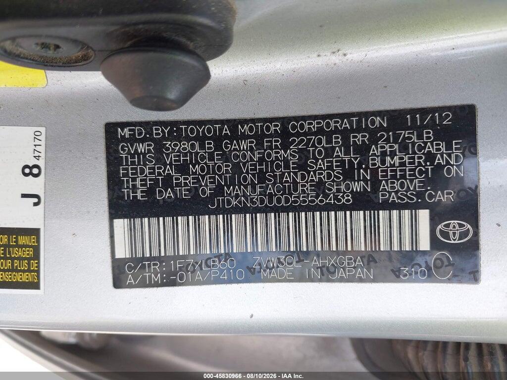 JTDKN3DU0D5556438 2013 TOYOTA PRIUS photo no. 9