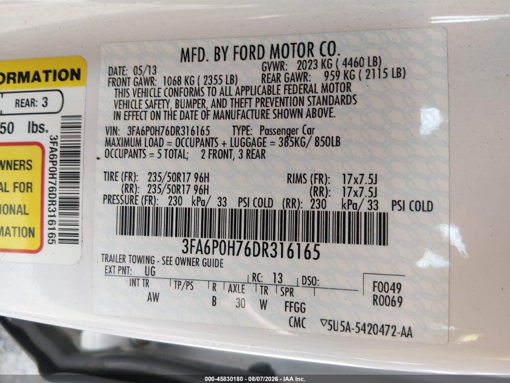 3FA6P0H76DR316165 2013 FORD FUSION photo no. 9