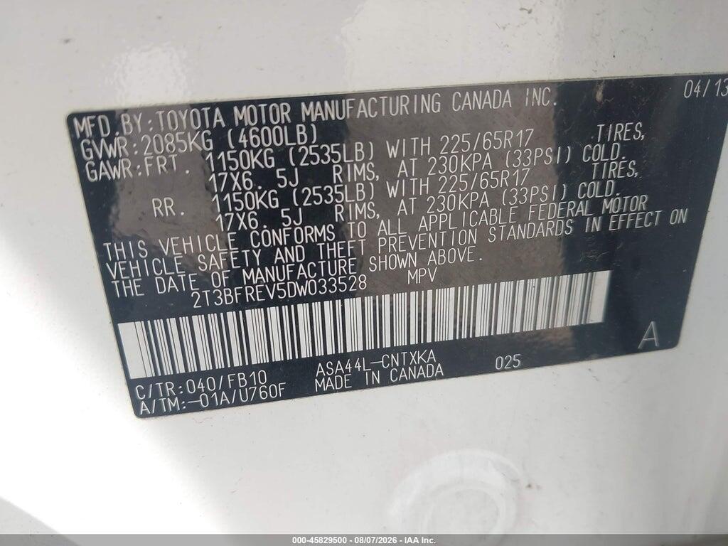 2T3BFREV5DW033528 2013 TOYOTA RAV4 photo no. 9