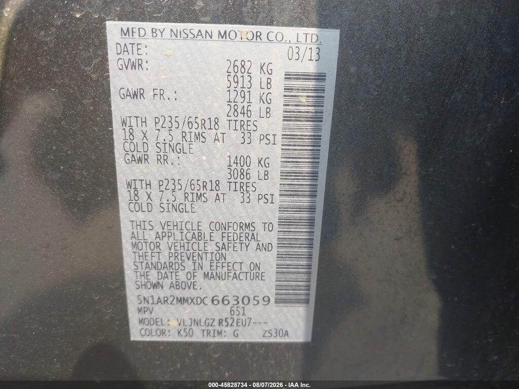 5N1AR2MMXDC663059 2013 NISSAN PATHFINDER photo no. 9