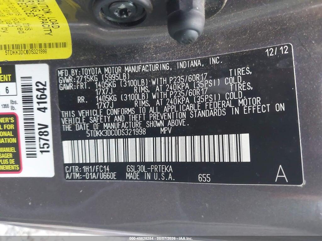 5TDKK3DC0DS321998 2013 TOYOTA SIENNA photo no. 9