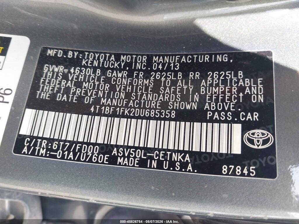 4T1BF1FK2DU685358 2013 TOYOTA CAMRY photo no. 9