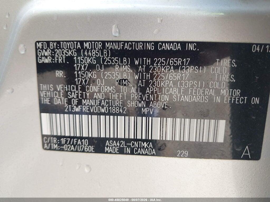 2T3WFREV0DW018842 2013 TOYOTA RAV4 photo no. 9