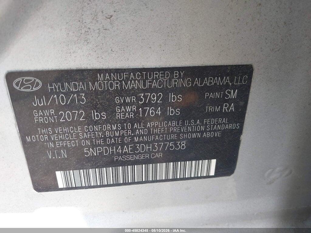 5NPDH4AE3DH377538 2013 HYUNDAI ELANTRA photo no. 9