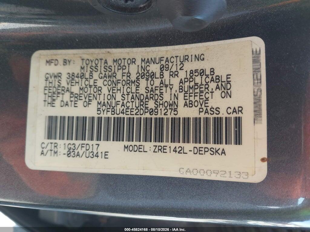 5YFBU4EE2DP091275 2013 TOYOTA COROLLA photo no. 9