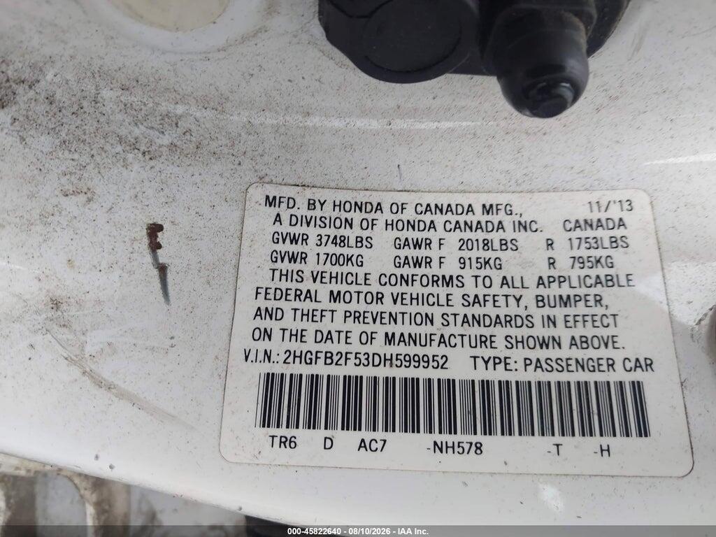 2HGFB2F53DH599952 2013 HONDA CIVIC photo no. 9