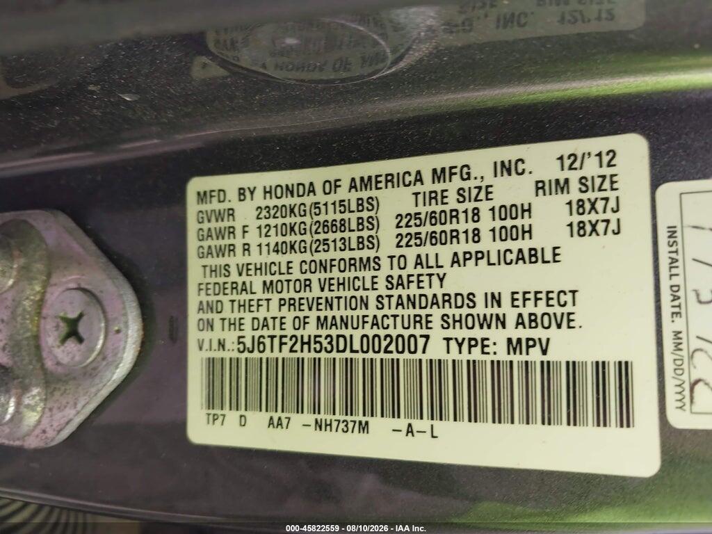 5J6TF2H53DL002007 2013 HONDA CROSSTOUR photo no. 9
