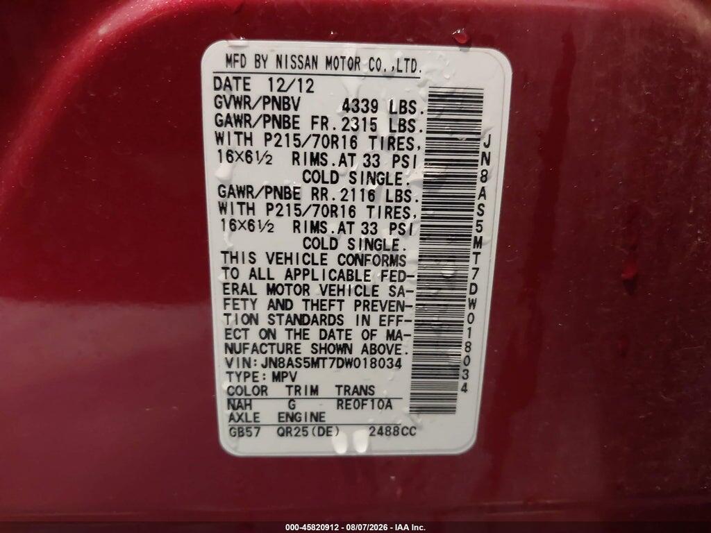 JN8AS5MT7DW018034 2013 NISSAN ROGUE photo no. 9