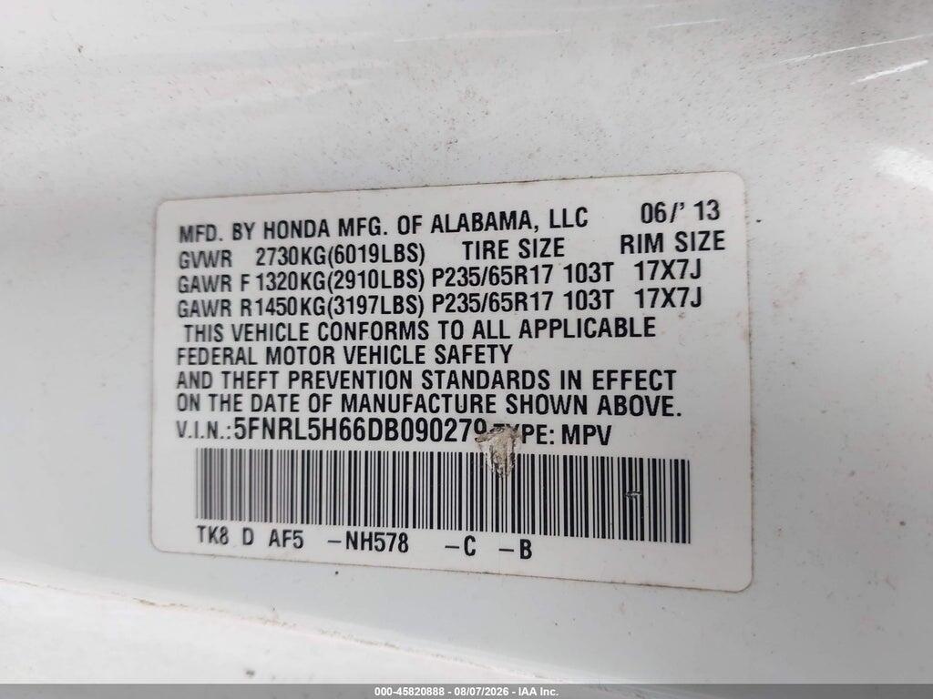 5FNRL5H66DB090279 2013 HONDA ODYSSEY photo no. 9