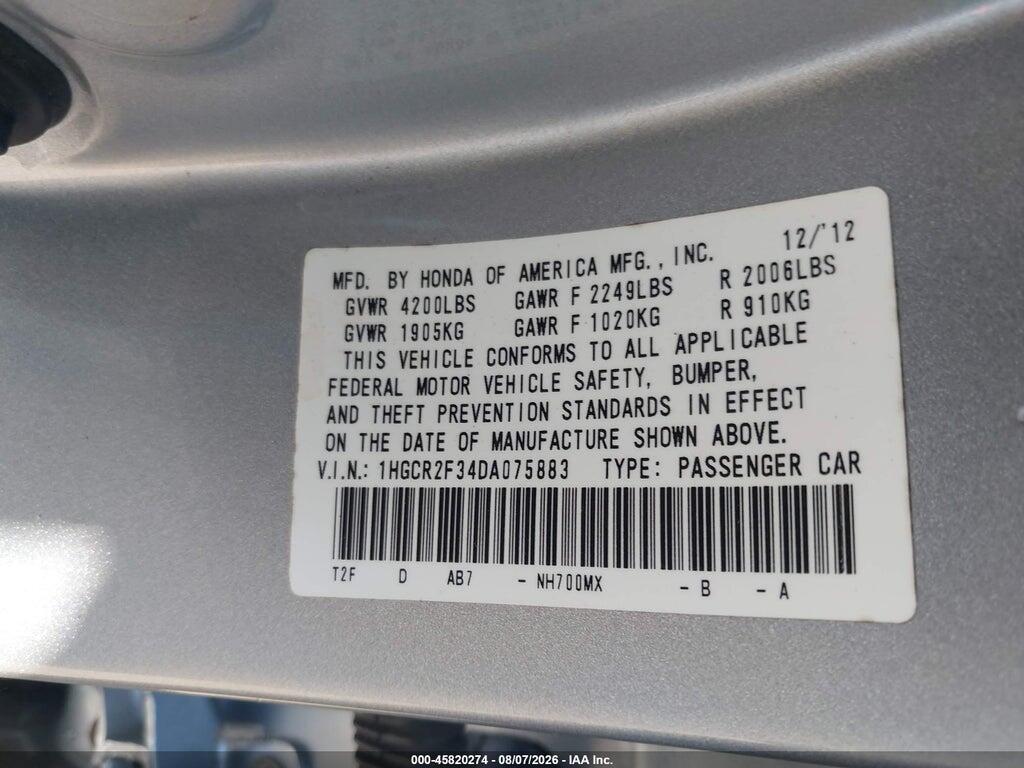 1HGCR2F34DA075883 2013 HONDA ACCORD photo no. 9