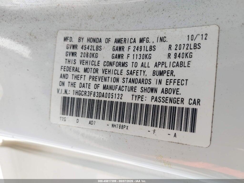 1HGCR3F83DA005132 2013 HONDA ACCORD photo no. 9