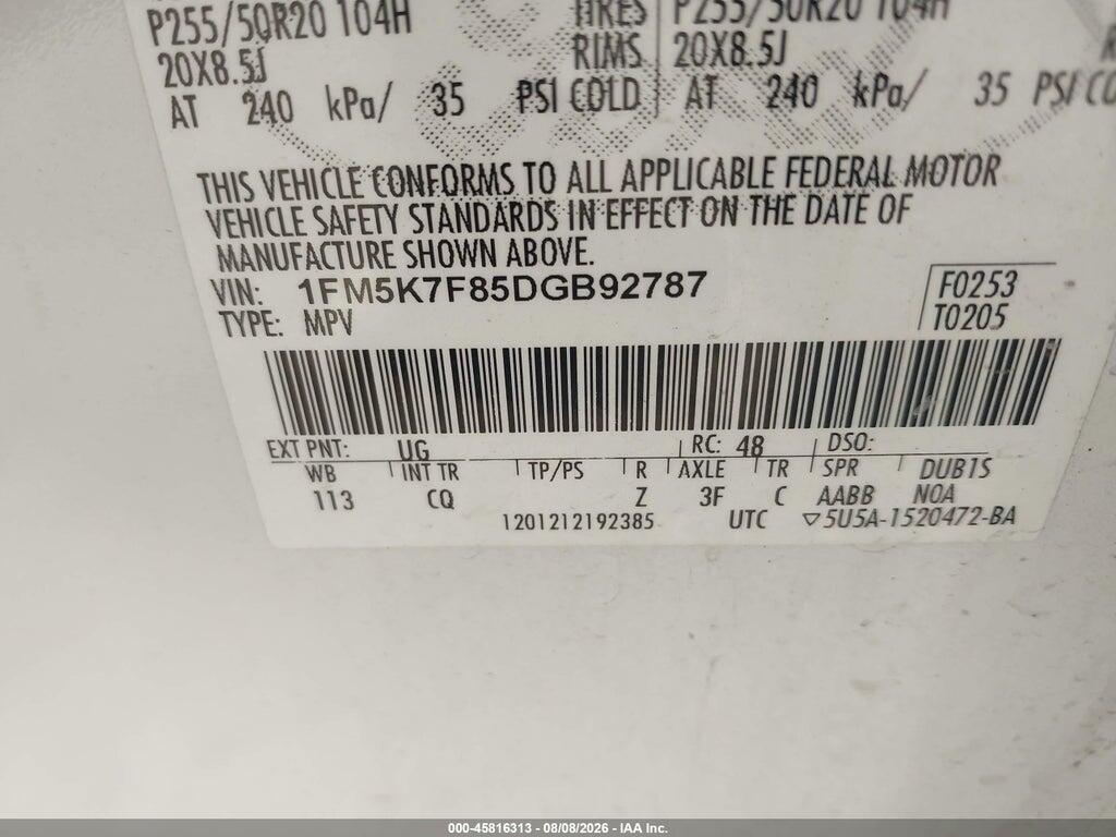 1FM5K7F85DGB92787 2013 FORD EXPLORER photo no. 9