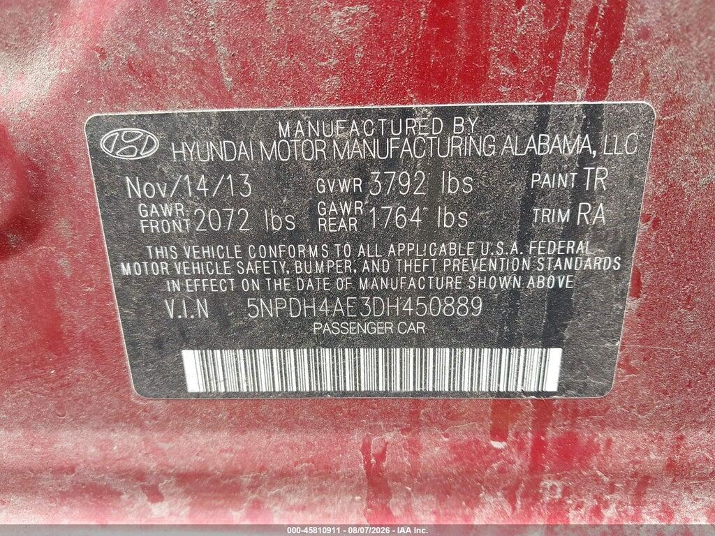 5NPDH4AE3DH450889 2013 HYUNDAI ELANTRA photo no. 9